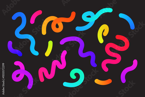 Abstract Gradient Shapes Set Vector Graphic Wavy Lines in Rainbow Colors Colorful Fluid Wave Squiggly Design Elements