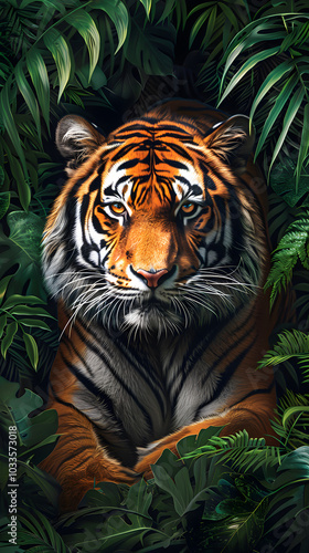 Zoological Illustration of a Majestic Bengal Tiger in Its Natural Jungle Habitat