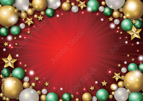クリスマス背景、オーナメント、赤、バースト、かわいい、イラスト、横