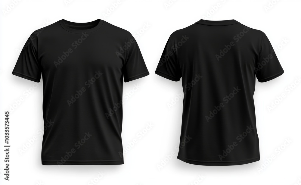 There is a blank black shirt on the front and back, isolated on white, with a plain t-shirt on top There is a blank black shirt on the front and back, isolated on white, with a plain t-shirt on top