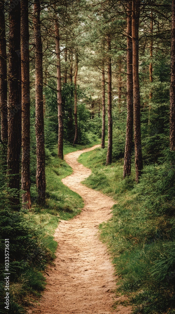 Fototapeta premium Scenic Hiking Trail Through Lush Green Forest