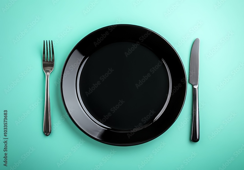 Featuring a white ceramic plate positioned centrally with forks and knives on either side, this table setting presents a minimalistic and clean look. Featuring a white ceramic plate positioned centrally with forks and knives on either side, this table setting presents a minimalistic and clean look.