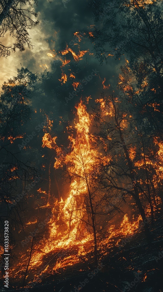 Intense Wildfire in a Lush Forest Landscape Intense Wildfire in a Lush Forest Landscape