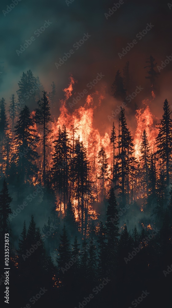 Intense Raging Wildfire in Forest Landscape Intense Raging Wildfire in Forest Landscape