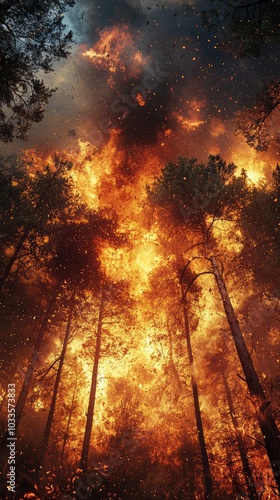 Raging Wildfire in Dynamic Forest Environment photo