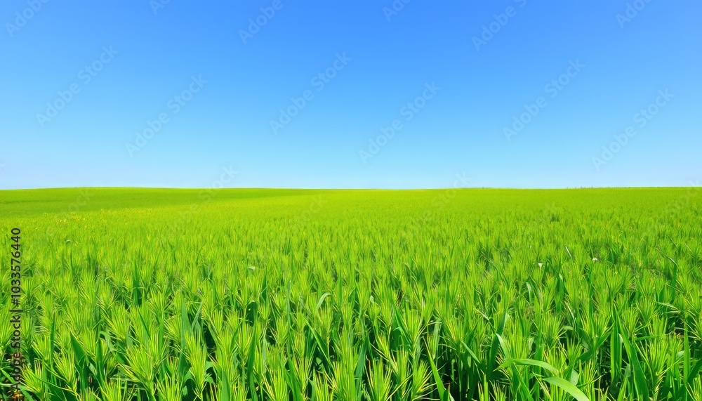 Obraz premium Lush Green Field Under Clear Blue Sky