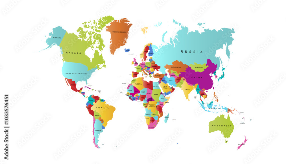Fototapeta premium World map. Color modern vector map. Silhouette map