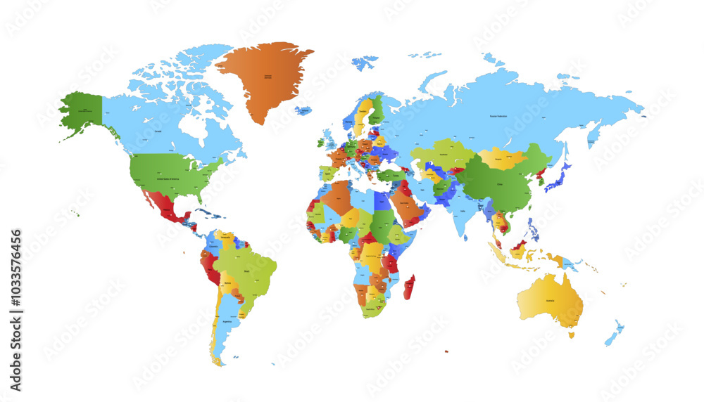 Fototapeta premium World map. Color modern vector map. Silhouette map