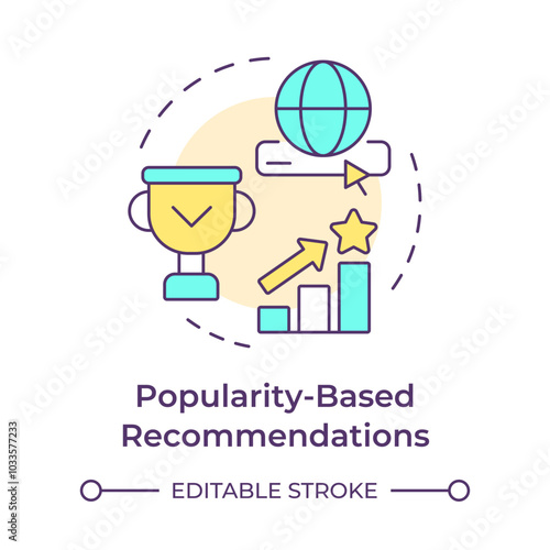 Popularity-based recommendations multi color concept icon. Service quality, user rating. Online marketing. Round shape line illustration. Abstract idea. Graphic design. Easy to use article, blog post