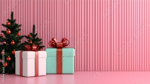 Festive Christmas scene with gifts and decorated tree photo