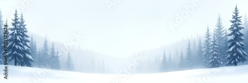 Winter landscape watercolor painting with snow-covered trees and soft colors for Christmas decor