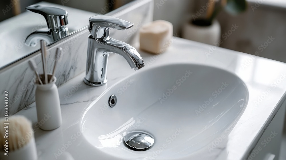 Modern white bathroom interior design with elegant undermount sink for contemporary spaces Modern white bathroom interior design with elegant undermount sink for contemporary spaces