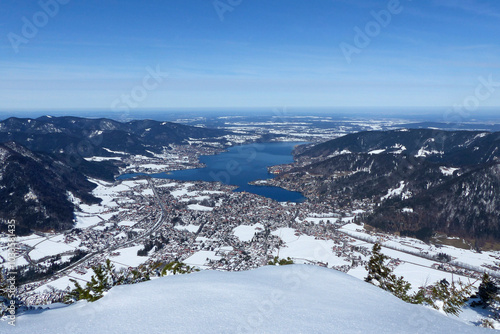 View from Wallberg  mountain to lake Tegernsee, Bavaria, Germany photo