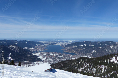 View from Wallberg  mountain to lake Tegernsee, Bavaria, Germany photo