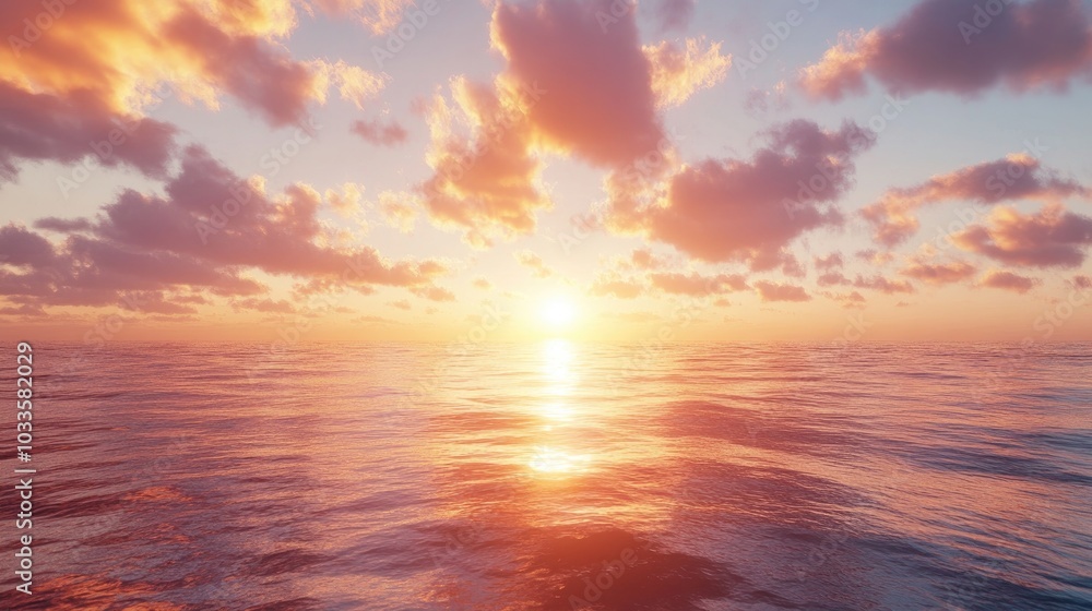 Fototapeta premium A breathtaking sunrise over a calm ocean, with warm light spreading across the water, representing new beginnings and fresh opportunities
