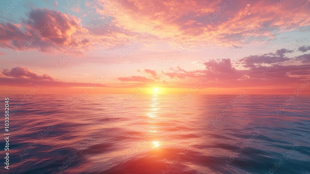 Fototapeta premium A breathtaking sunrise over a calm ocean, with warm light spreading across the water, representing new beginnings and fresh opportunities