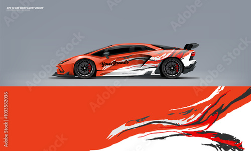 Sport racing supercar wrap livery design orange color combination for universal medium vector eps10 ready to print printable file