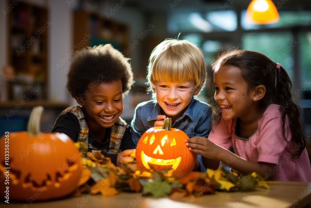 Fototapeta premium Halloween pumpkin child face.