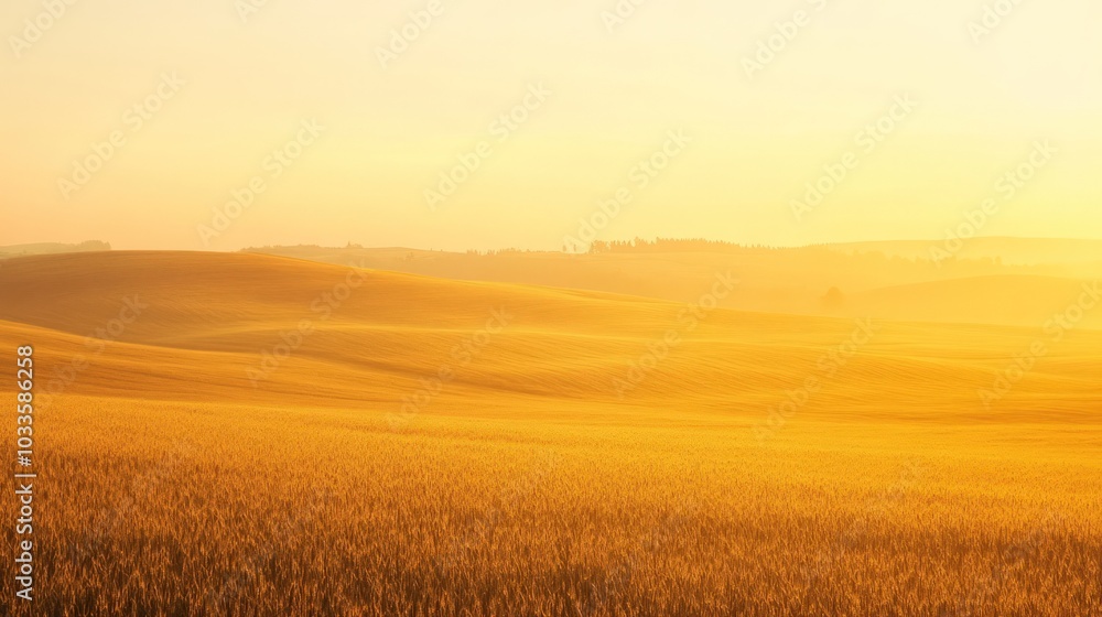 Golden Field at Sunset with Rolling Hills Golden Field at Sunset with Rolling Hills