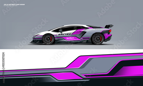 Sport racing supercar wrap livery design purple color combination foe universal medium vector eps10 ready print printable file