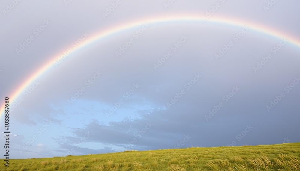 Vibrant Rainbow Over Rolling Green Hills Vibrant Rainbow Over Rolling Green Hills