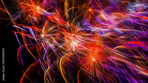 Multicolored Fireworks Display Bursting with Energy in the Night Sky