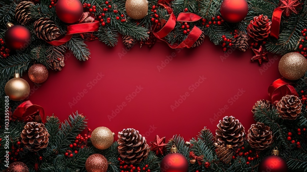 christmas background with branches and cones