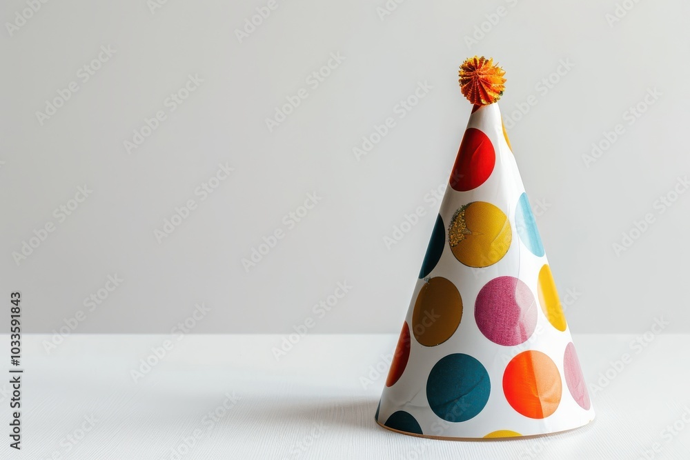 A Colorful Party Hat Isolated on a White Background Perfect for Celebratory Events and Birthday Designs A Colorful Party Hat Isolated on a White Background Perfect for Celebratory Events and Birthday Designs