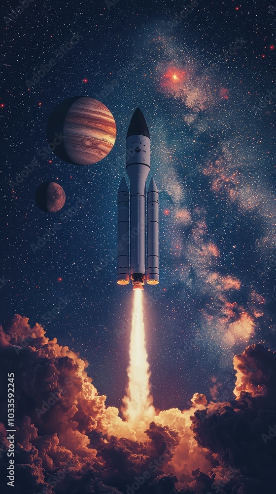Fototapeta premium Serene Rocket Traveling Through Starry Space