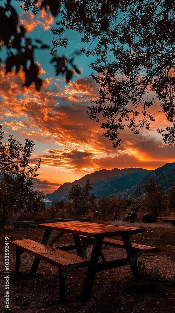 Fototapeta premium Tranquil Rustic Outdoor Setting at Sunset