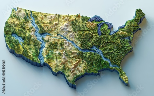 3D Topographic Map of the United States