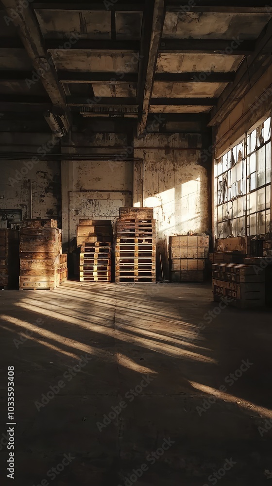 Serene View of Abandoned Warehouse Interior Serene View of Abandoned Warehouse Interior