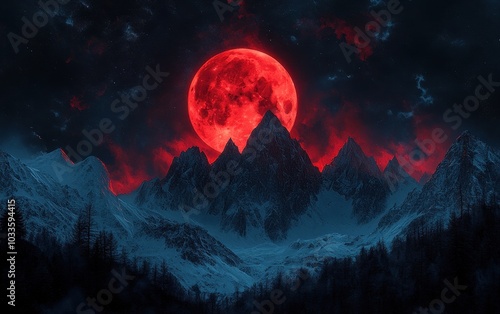 Blood Moon Over Mountains