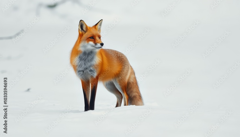 Fototapeta premium Elegant Red Fox in a Snowy Landscape