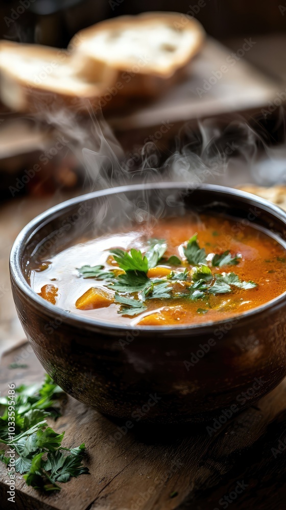 Homemade Vegetable Soup in a Steaming Bowl Homemade Vegetable Soup in a Steaming Bowl