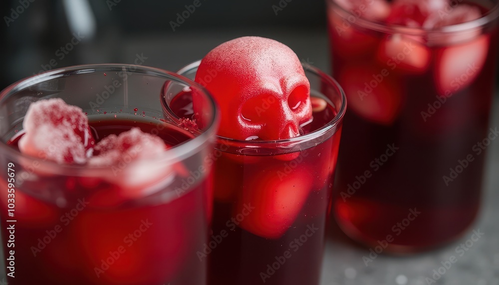 Blood Red Sangria with Skull-Shaped Ice Cubes and Eerie Red Liquid for a Spooky Halloween Drink Blood Red Sangria with Skull-Shaped Ice Cubes and Eerie Red Liquid for a Spooky Halloween Drink