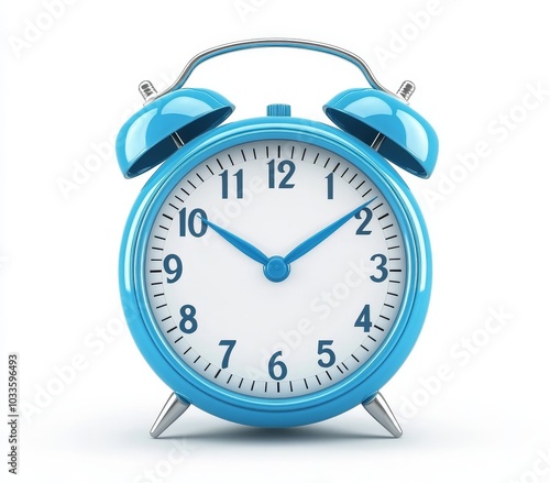 Icon of a blue bell alarm clock isolated on a png background or classic analog round stopwatch and vintage hour deadline ring.