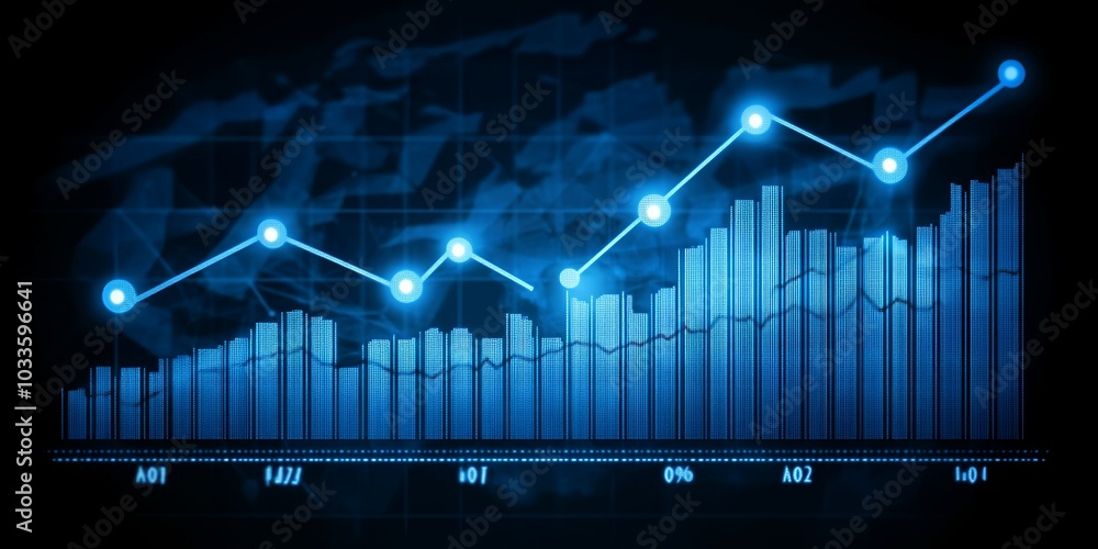 Abstract blue glowing chart shows growth. Abstract blue glowing chart shows growth.