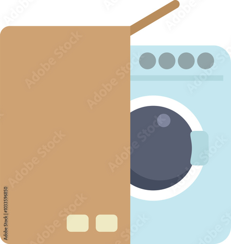 New washing machine being unpacked from its cardboard box