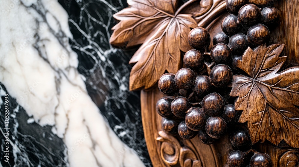 A black and white floral design on a marble background. A black and white floral design on a marble background.