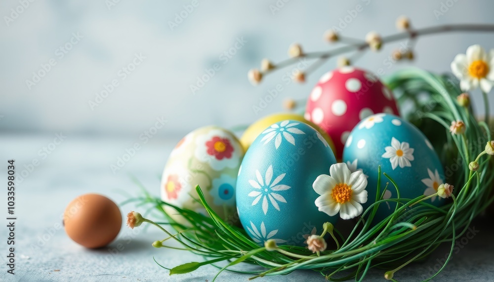 Obraz premium Colorful Decorative Easter Eggs on Grass