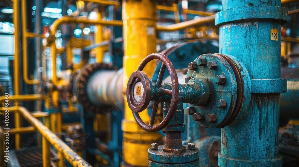 Vibrant Industrial Machinery in Oil Processing Facility Vibrant Industrial Machinery in Oil Processing Facility