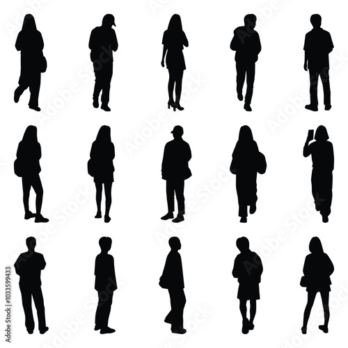 Vector collection set of individual people silhouettes.