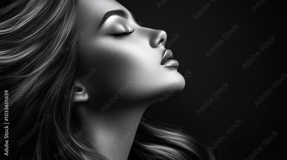 The profile of this model shows a beautiful young woman with long, straight hair The profile of this model shows a beautiful young woman with long, straight hair