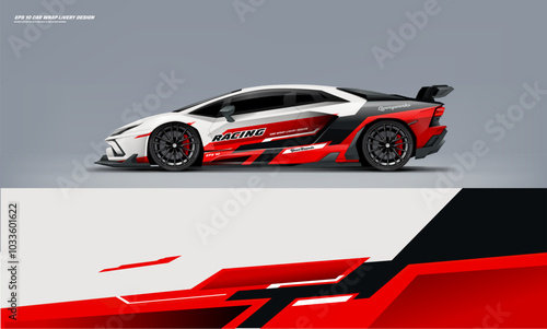 Sport racing supercar wrap livery design white and red color combination for universal medium vector eps10 ready to print printable file
