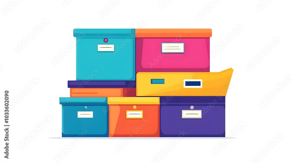 Colorful Stack of Filing Cabinets with Labels Colorful Stack of Filing Cabinets with Labels