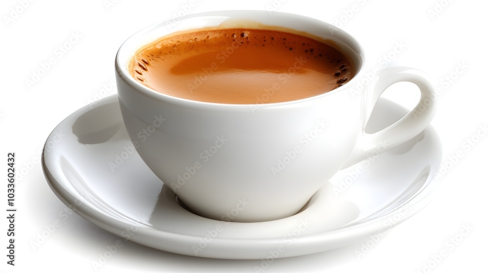 Perfectly Pulled Espresso in White Cup on Saucer Perfectly Pulled Espresso in White Cup on Saucer