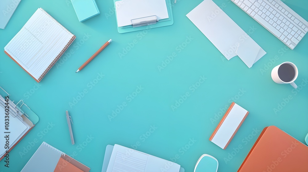 Turquoise Desk Workspace with Office Supplies Coffee Turquoise Desk Workspace with Office Supplies Coffee