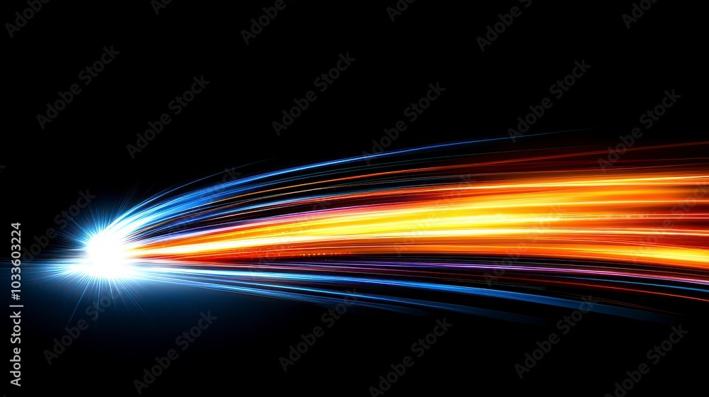 Abstract representation of light trails, suggesting speed and motion against a black background. Abstract representation of light trails, suggesting speed and motion against a black background.