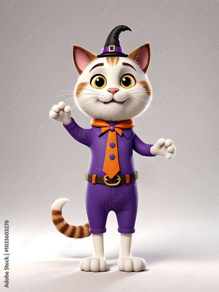 Halloween Cat in Purple Costume and Witch Hat Generative AI Halloween Cat in Purple Costume and Witch Hat Generative AI